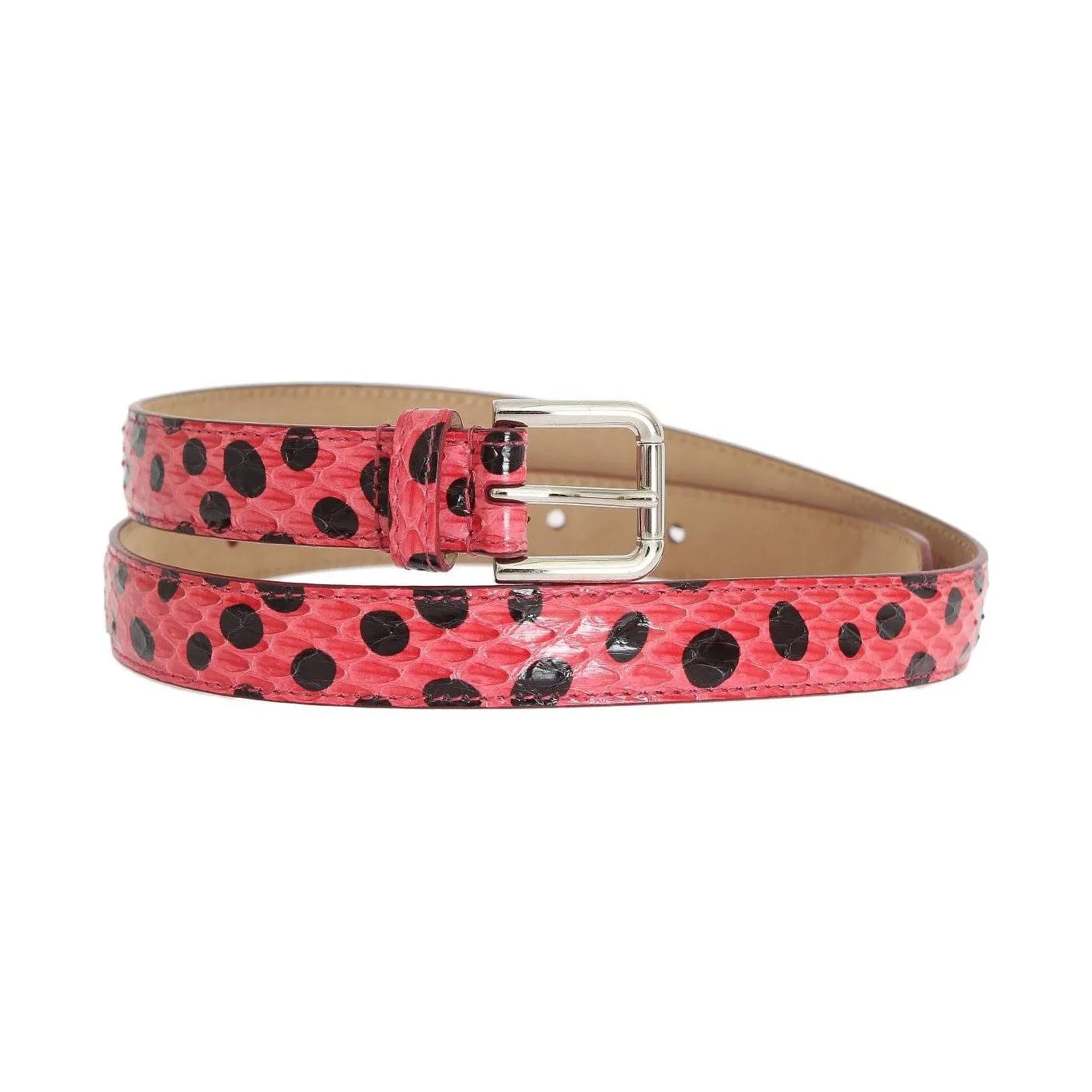 Dolce & Gabbana Polka Dot Snakeskin Belt with Silver Buckle