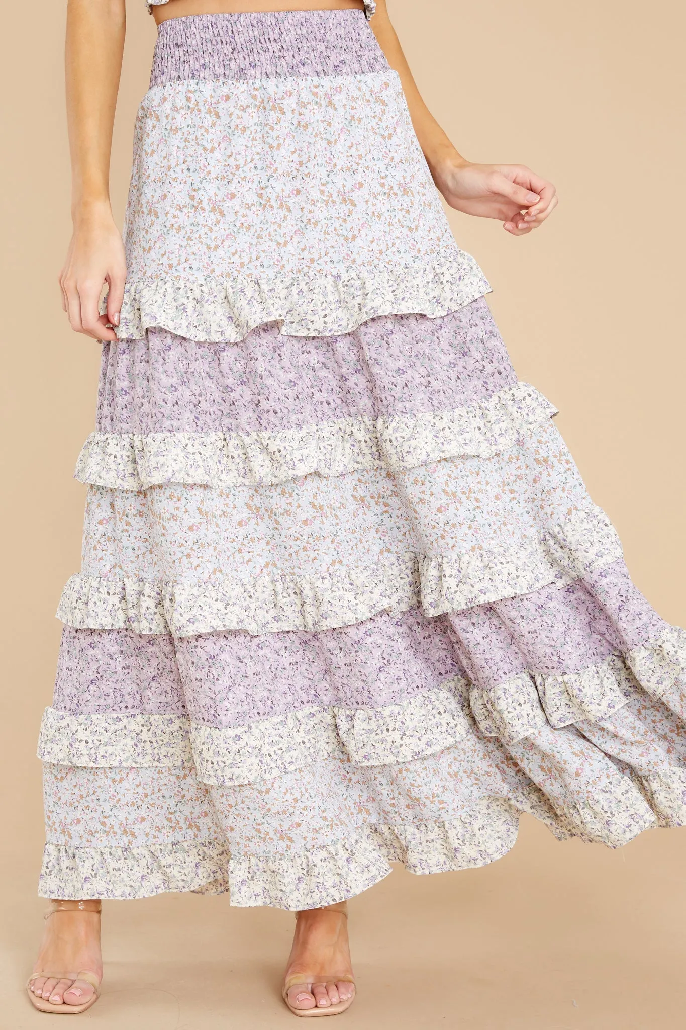 Dressed In Love Lavender Floral Print Skirt