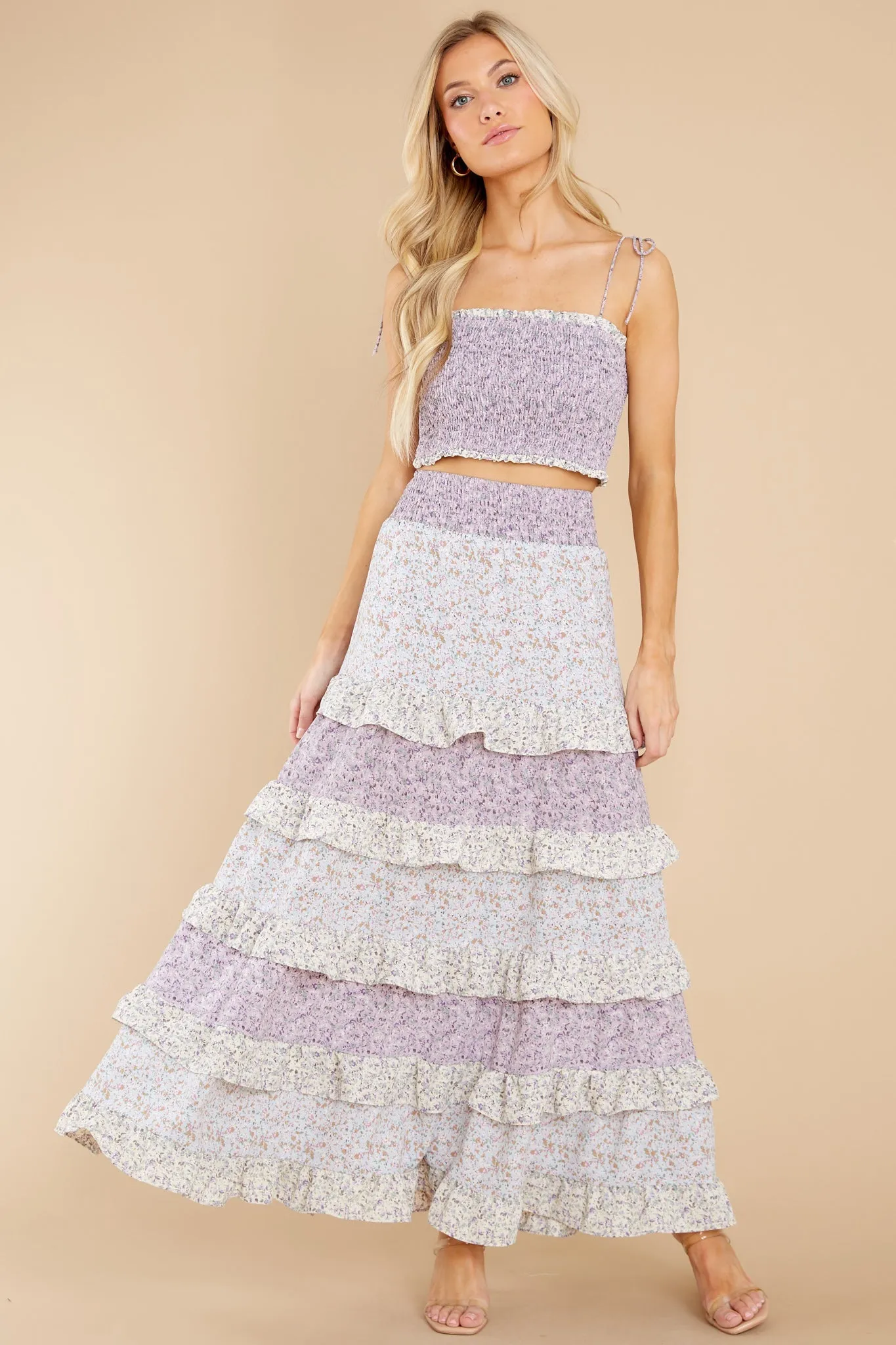 Dressed In Love Lavender Floral Print Skirt