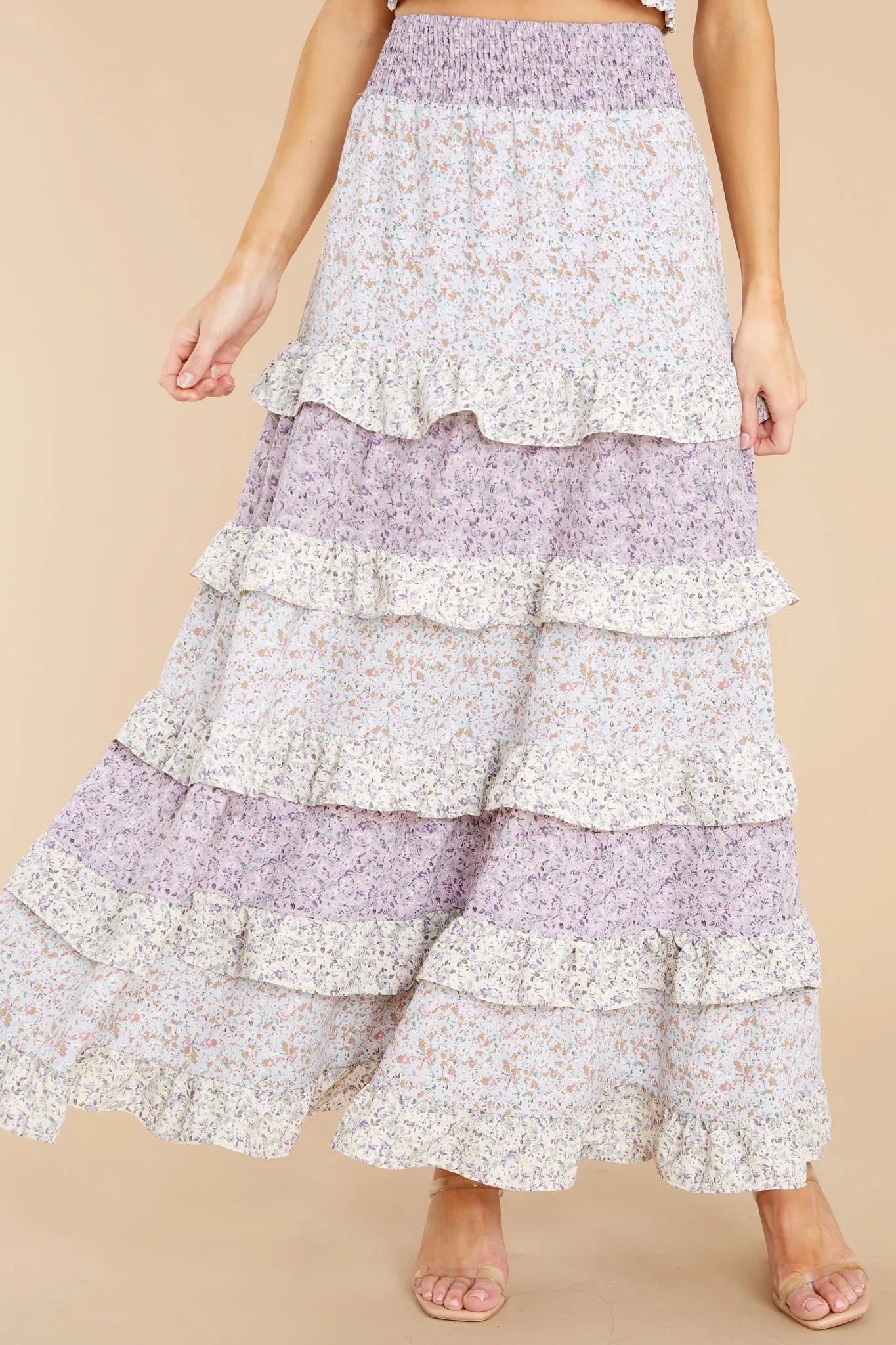 Dressed In Love Lavender Floral Print Skirt