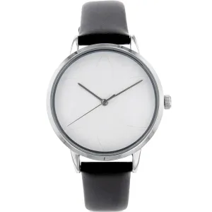 Ellis & Co Pattern Dial Black Leather Womens Watch