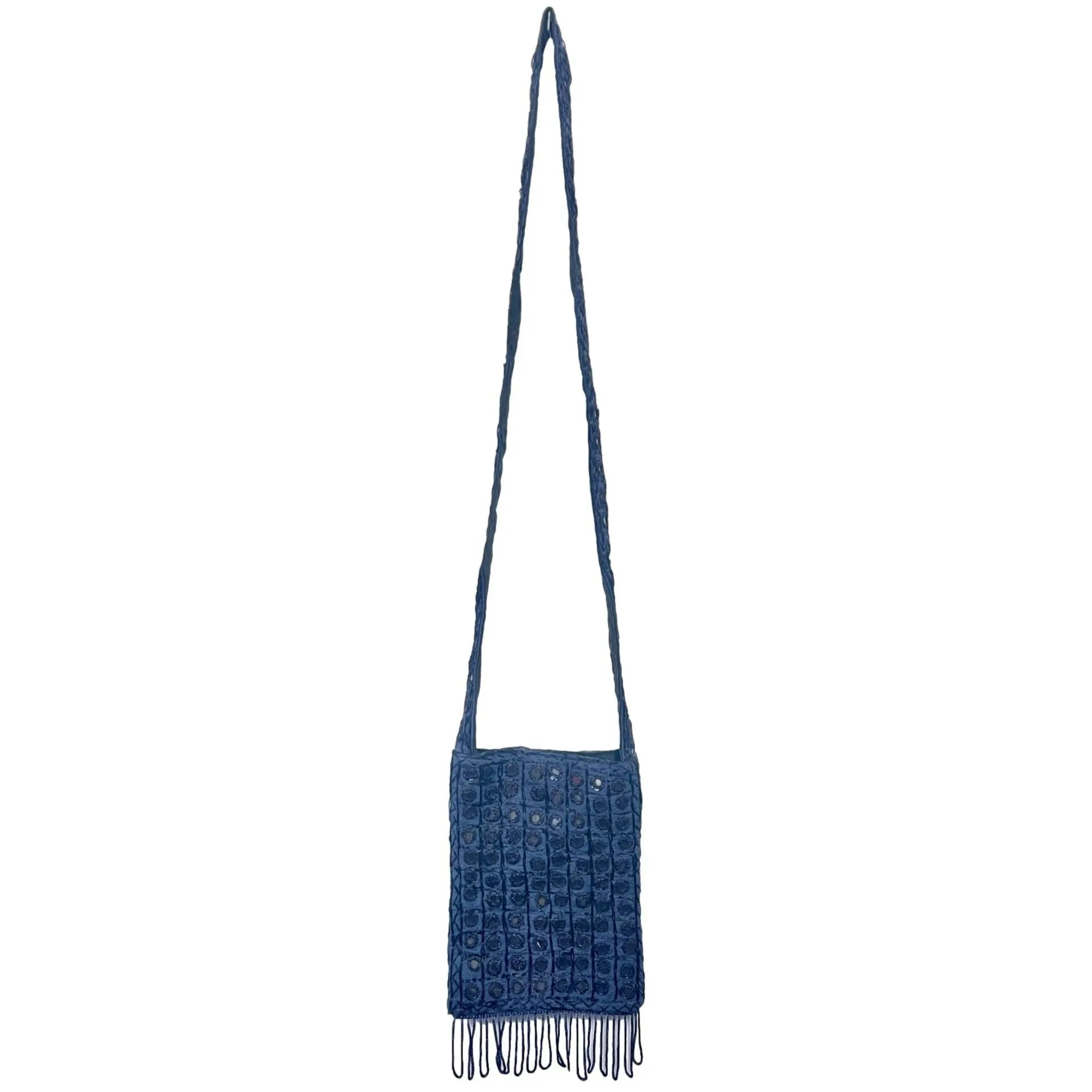 Embroidered Mirror Shoulder Purse with Fringe