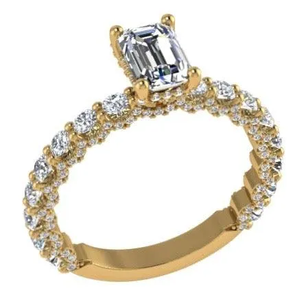 Emerald Cut Diamond Engagement Ring with Side Stones 18K Gold