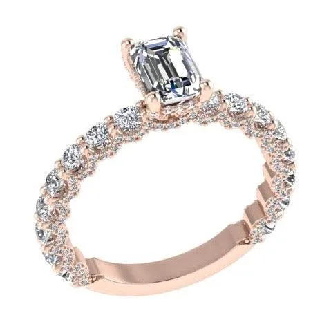 Emerald Cut Diamond Engagement Ring with Side Stones 18K Gold