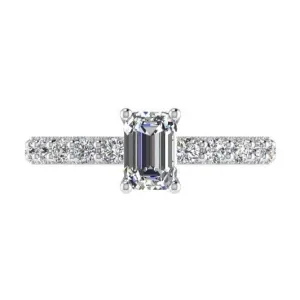 Emerald Cut Diamond Engagement Ring with Side Stones 18K Gold