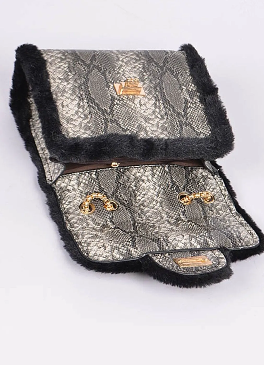 Faux snakeskin clutch