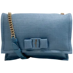 Ferragamo Light Blue Puffy Raffia Viva Bag