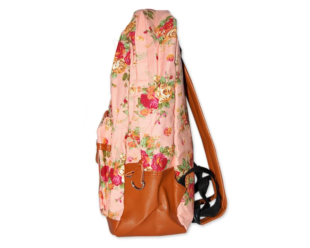 Floral Print Canvas Backpack - Pink