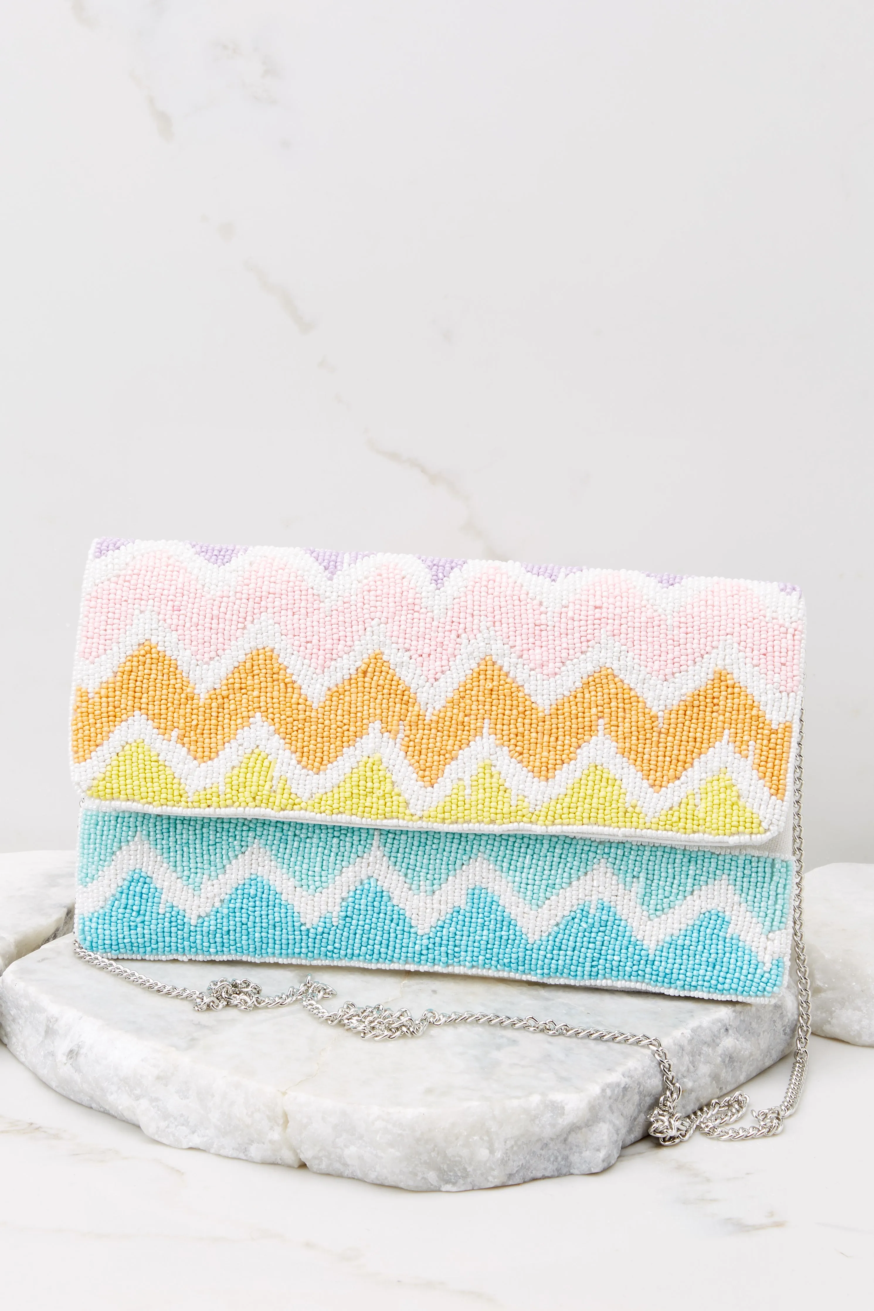 Funky Fun White Multi Beaded Clutch