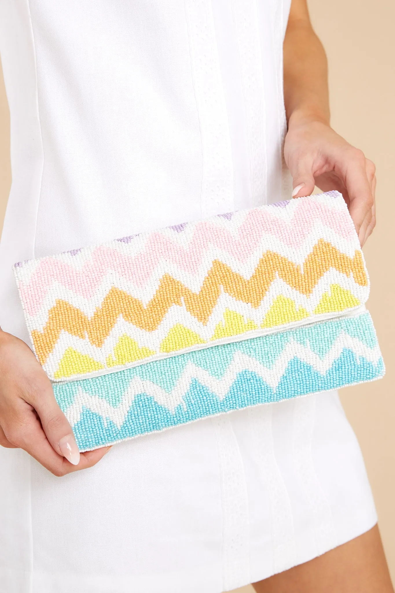 Funky Fun White Multi Beaded Clutch