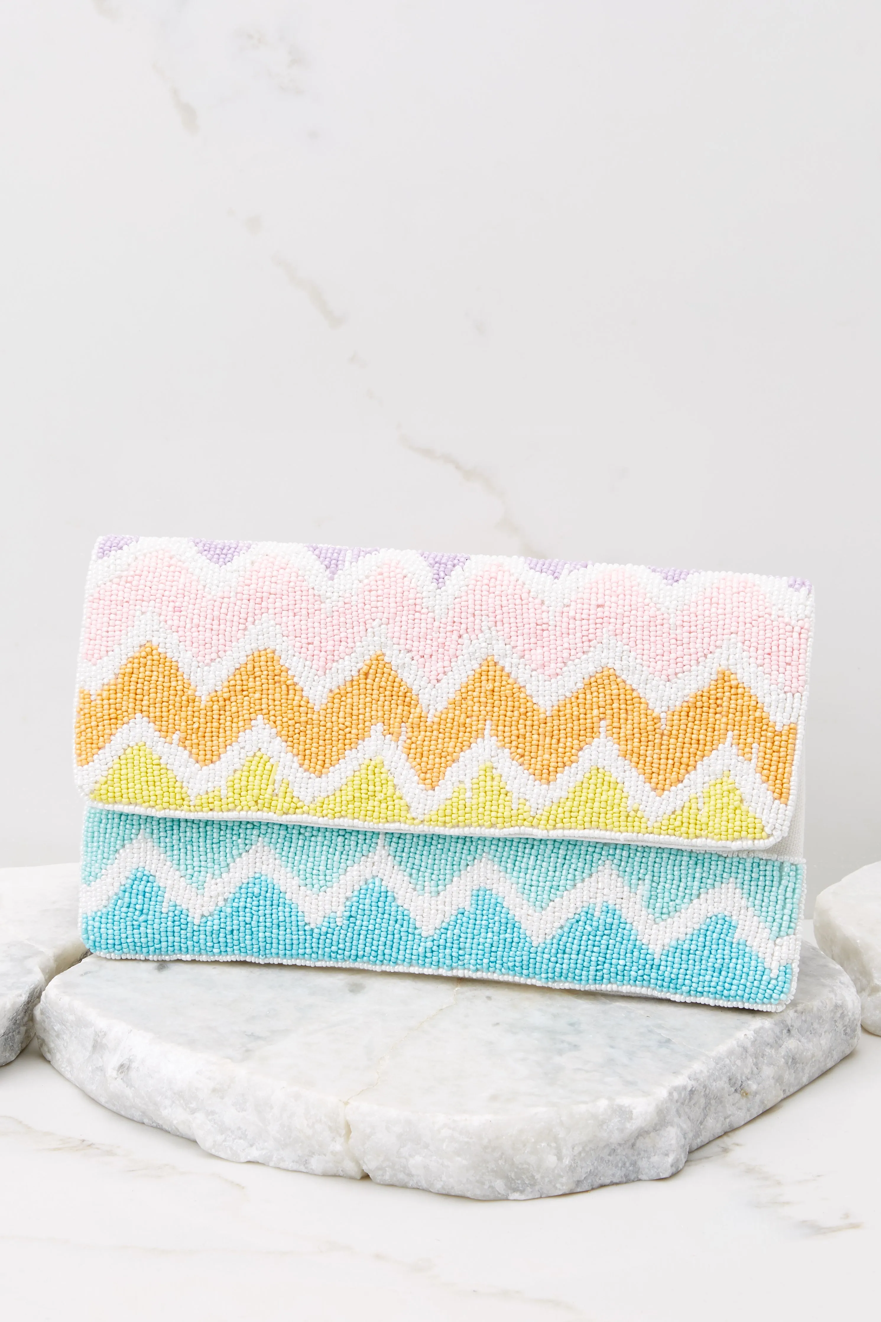 Funky Fun White Multi Beaded Clutch