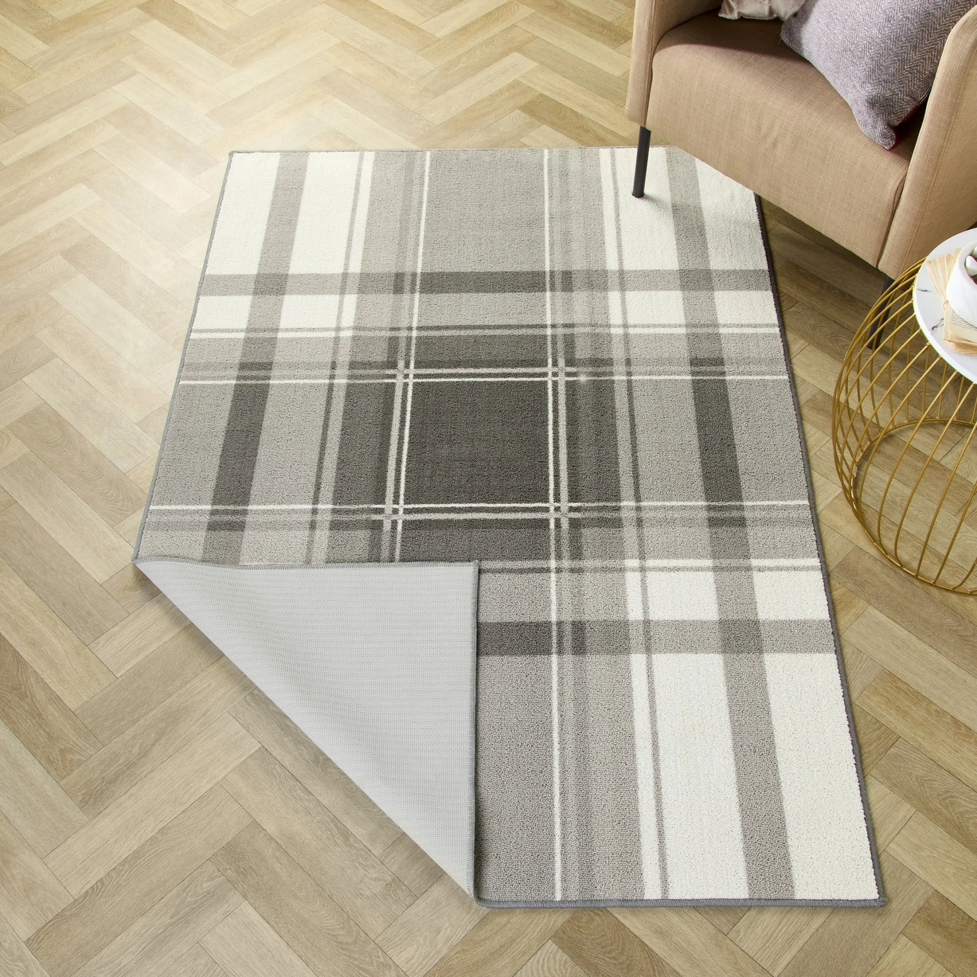 Fusion Balmoral Check Washable Rug - Slate