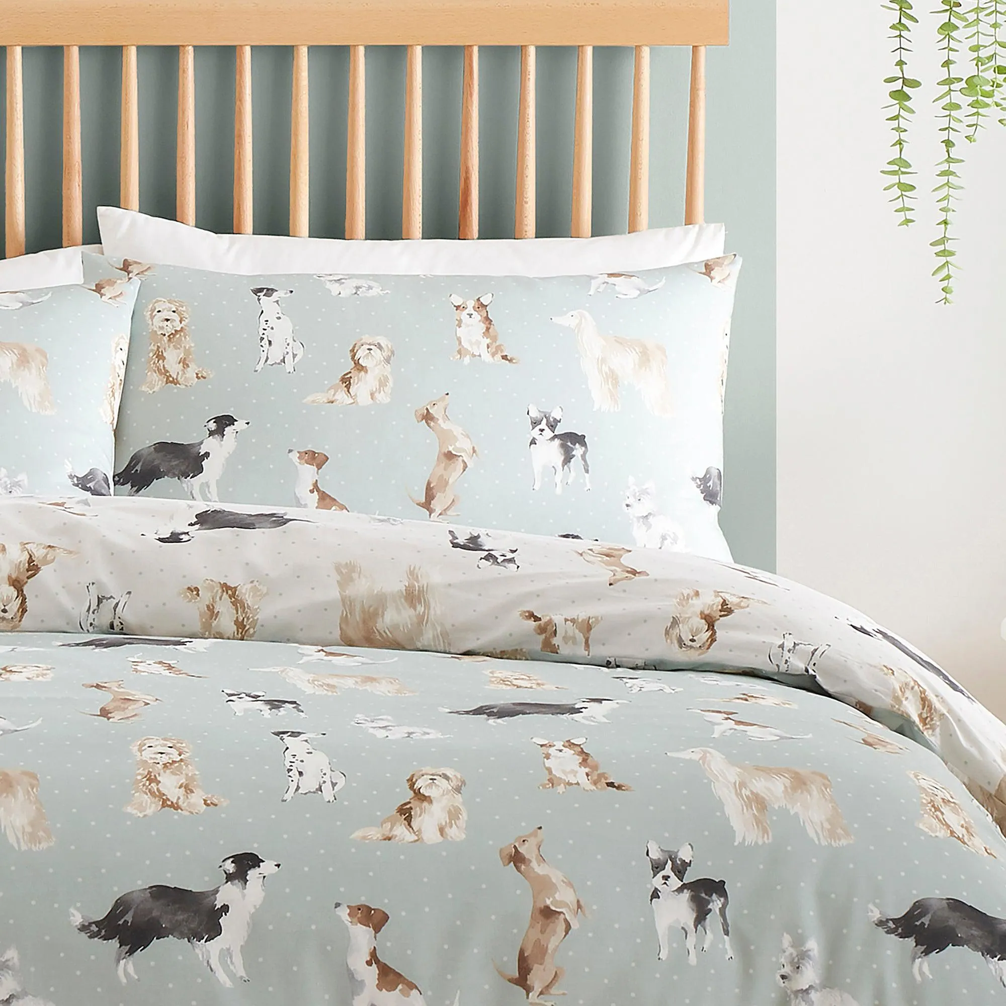 Fusion Friends Cute Dogs Duvet Cover Set - Duck Egg