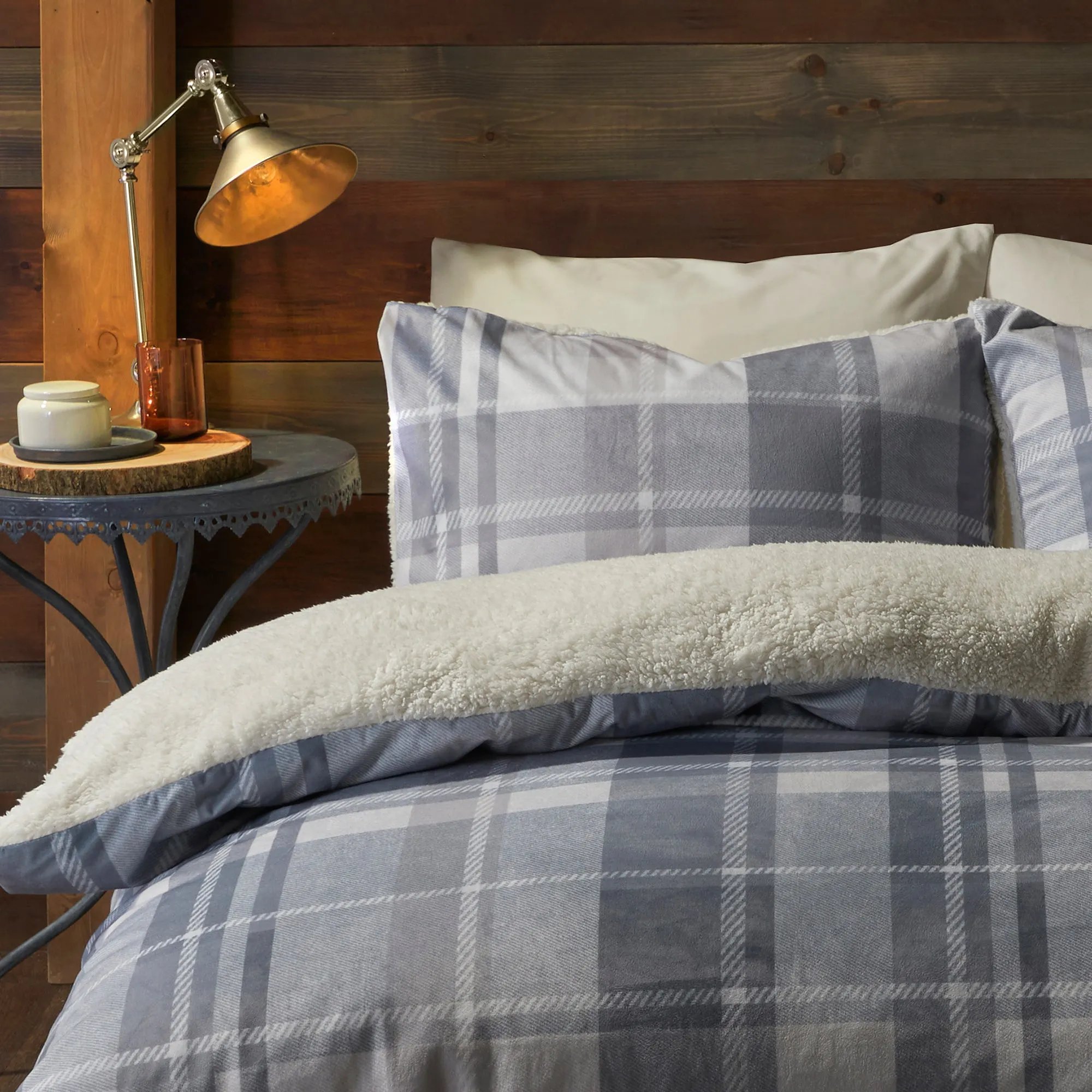 Fusion Snug Mulford Check Duvet Cover Set - Grey