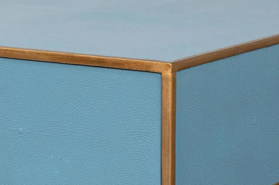 Gideon Wood and Shagreen Leather Blue Square Coffee Table