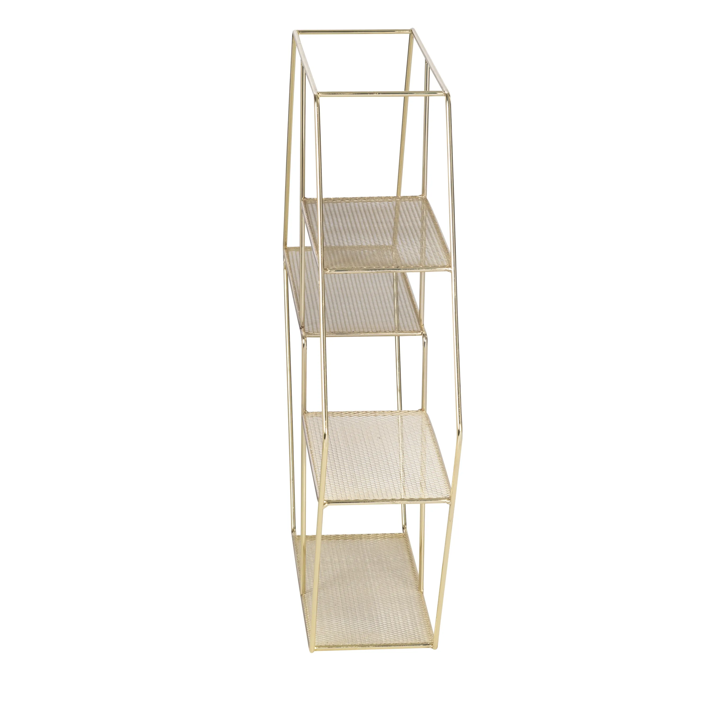 Gold 4-Tier Hexagonal Decorative Metal Wall Shelf