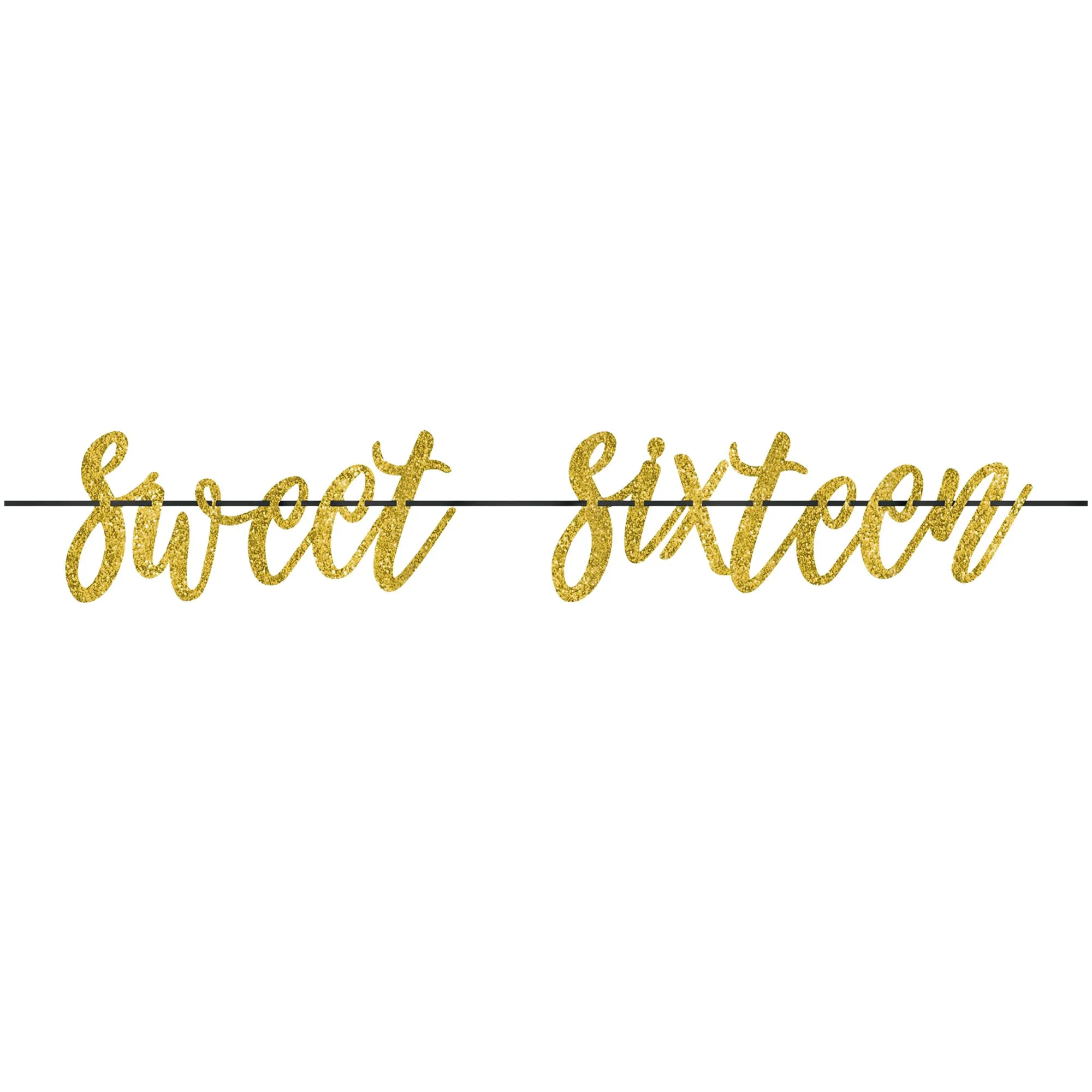 Gold Glitter Sweet Sixteen 16th Birthday Party Script Letter Banner Garland