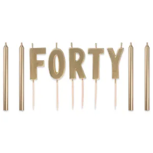 Golden Age 40th Birthday Party "Forty" Pick Candle Cake Decoration Set