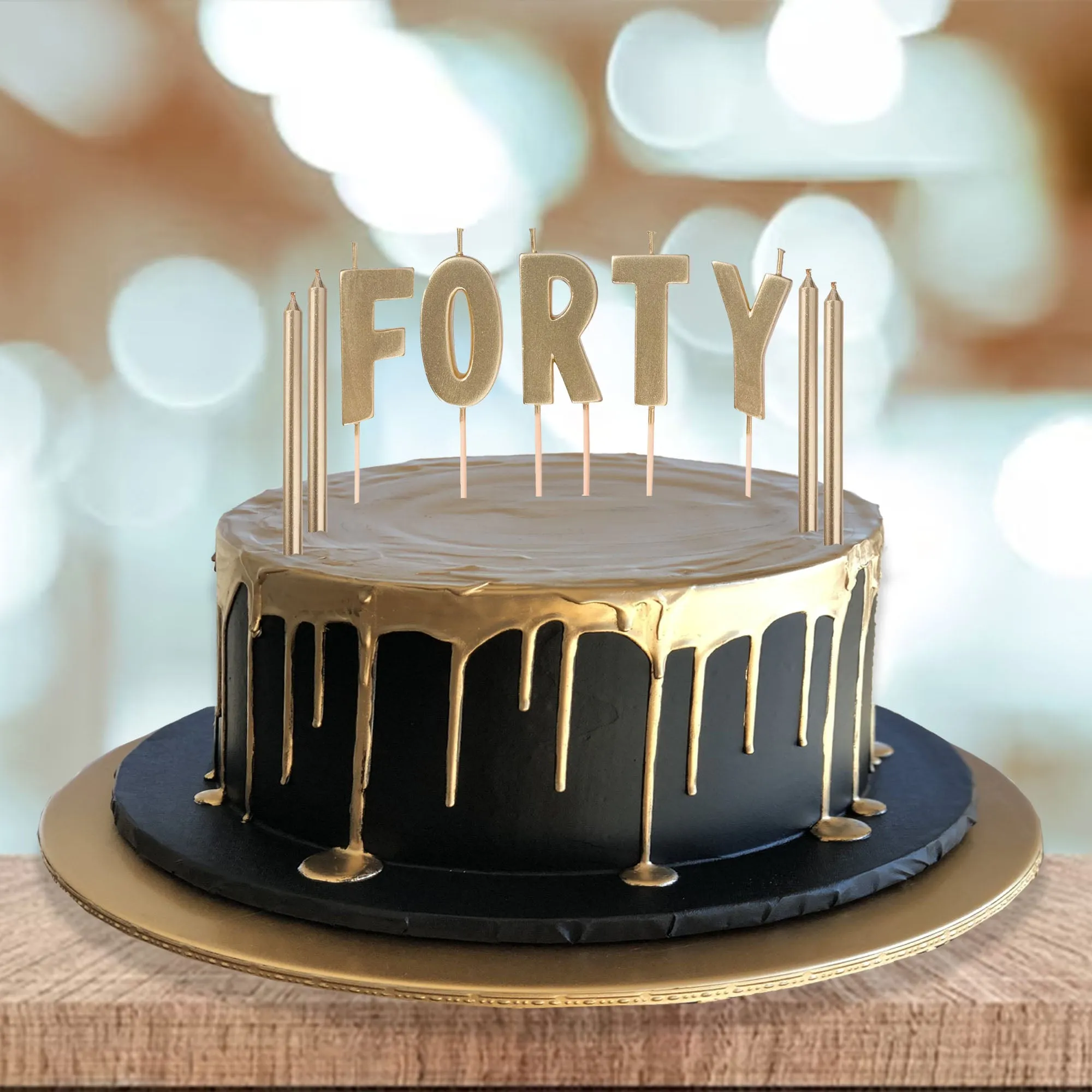 Golden Age 40th Birthday Party "Forty" Pick Candle Cake Decoration Set