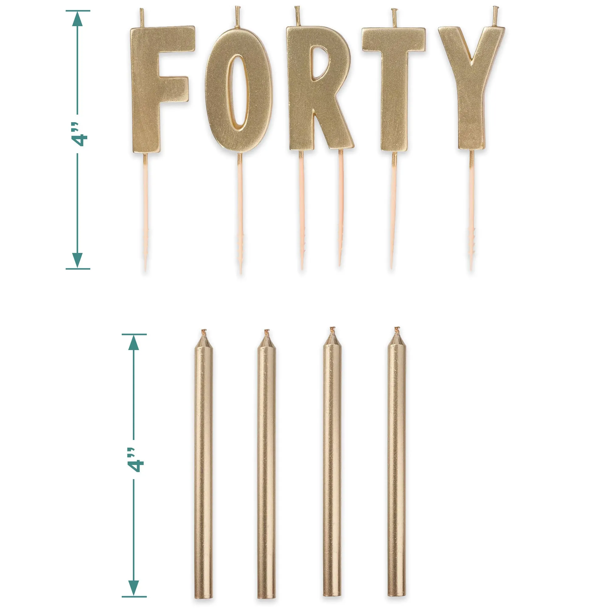 Golden Age 40th Birthday Party "Forty" Pick Candle Cake Decoration Set