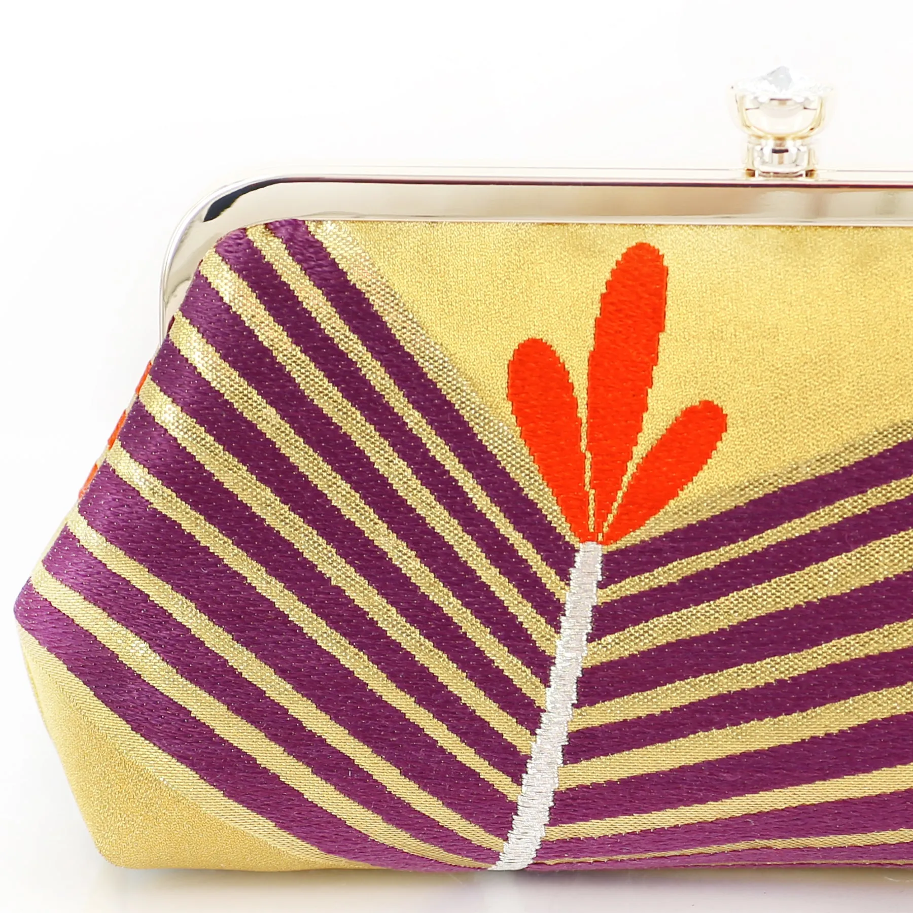 Golden Young Pine Kimono Clutch Purse | Upcycled from vintage Japanese Obi