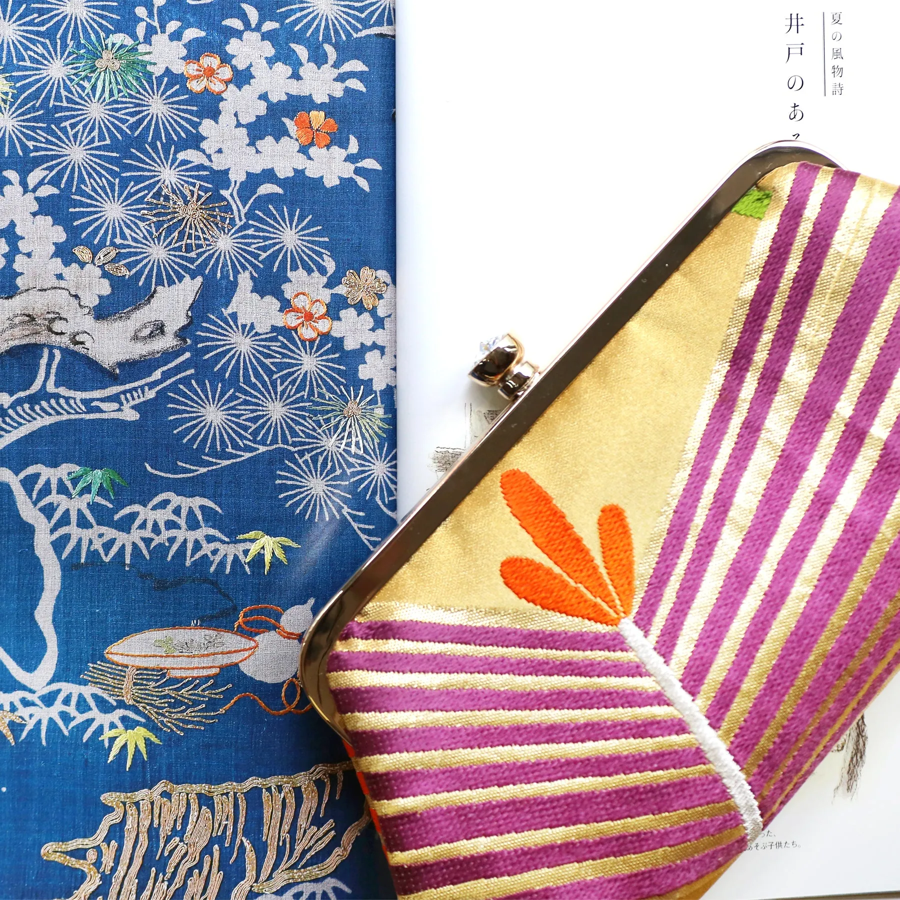 Golden Young Pine Kimono Clutch Purse | Upcycled from vintage Japanese Obi