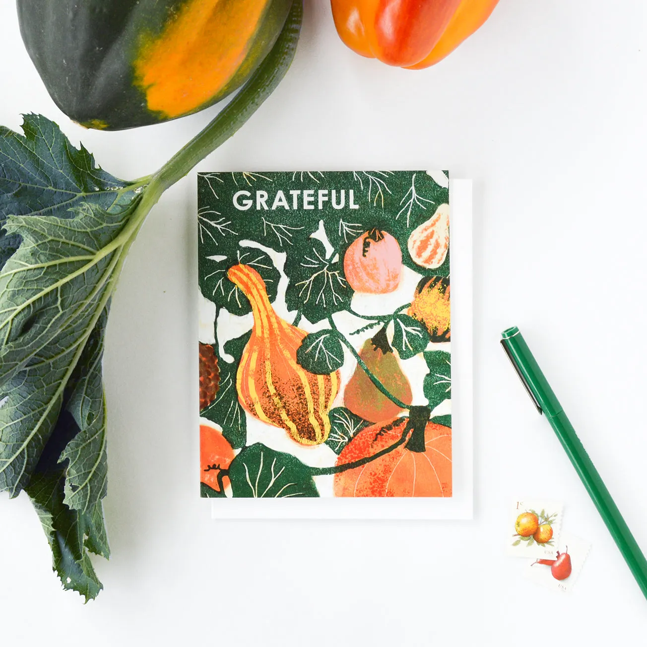 Grateful Gourds Indigo Printed Card