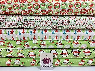 Green Christmas themed Characters 100% Cotton Patchwork & Crafting Fabric 45"