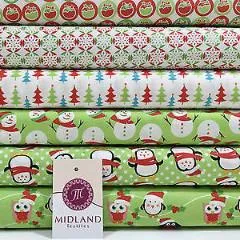 Green Christmas themed Characters 100% Cotton Patchwork & Crafting Fabric 45"