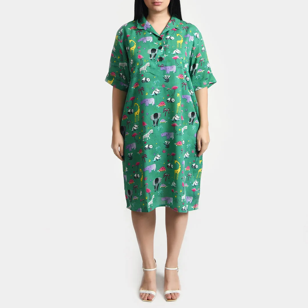 Green Wild Viscose Shirt Dress Size 12-30 SO3