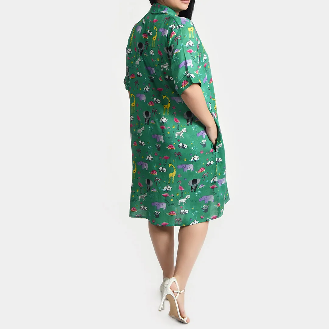 Green Wild Viscose Shirt Dress Size 12-30 SO3