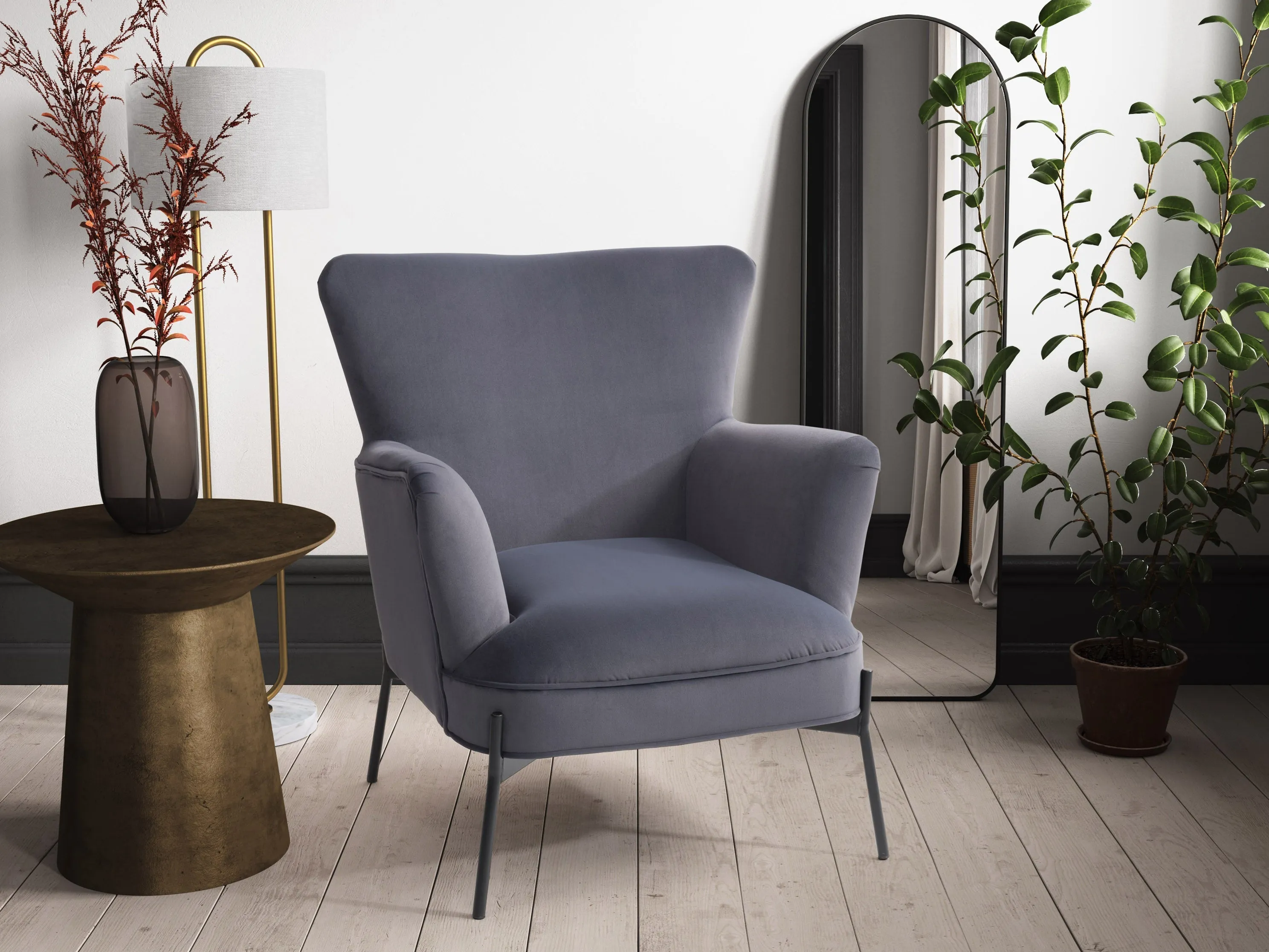 Grey Modern Wingback Chair