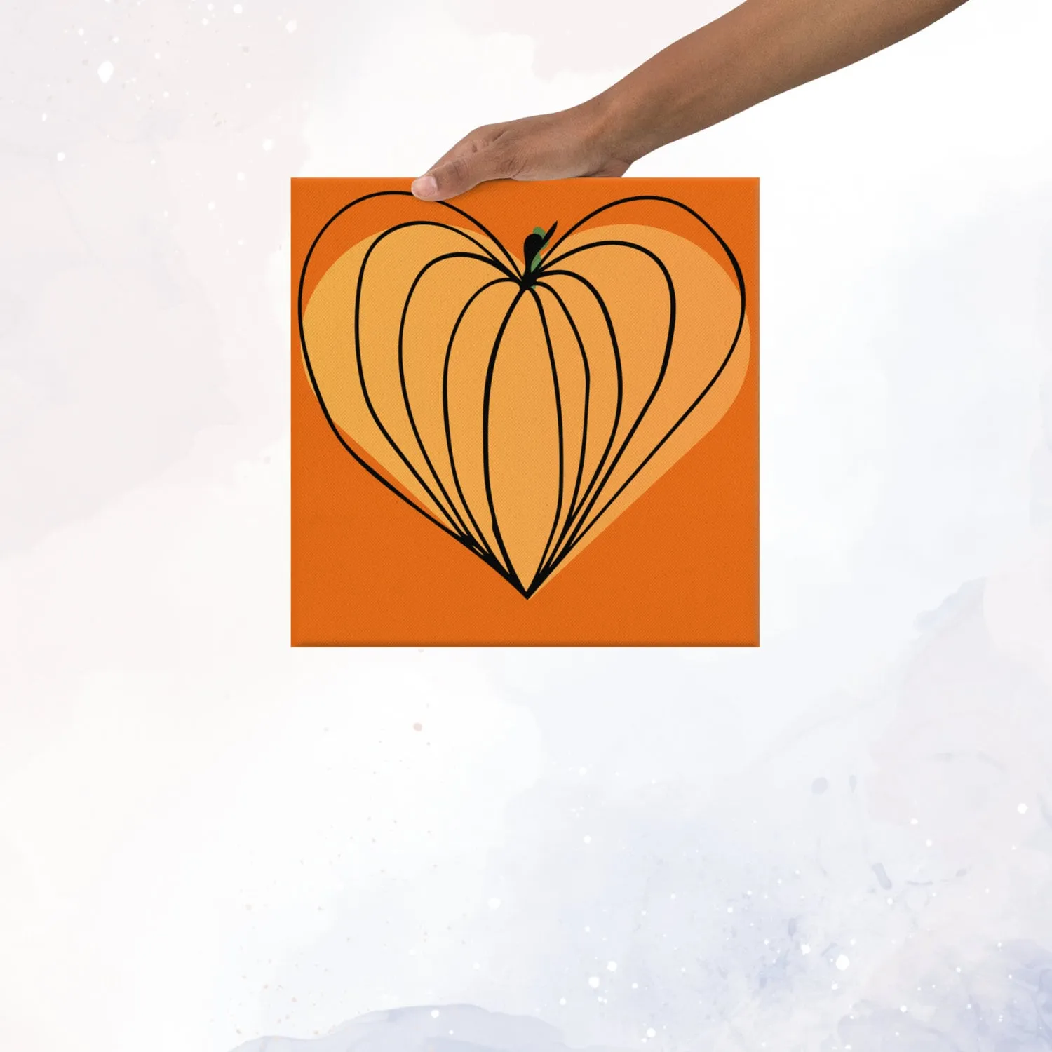 Hand Drawn Pumpkin Heart on Orange Canvas