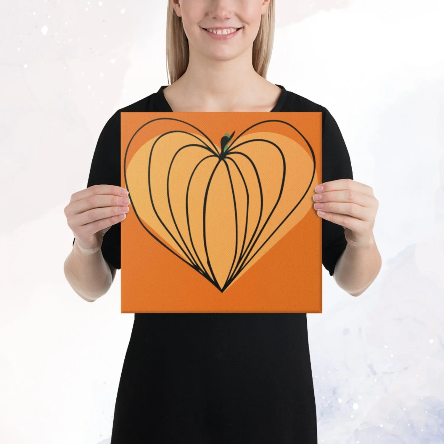 Hand Drawn Pumpkin Heart on Orange Canvas