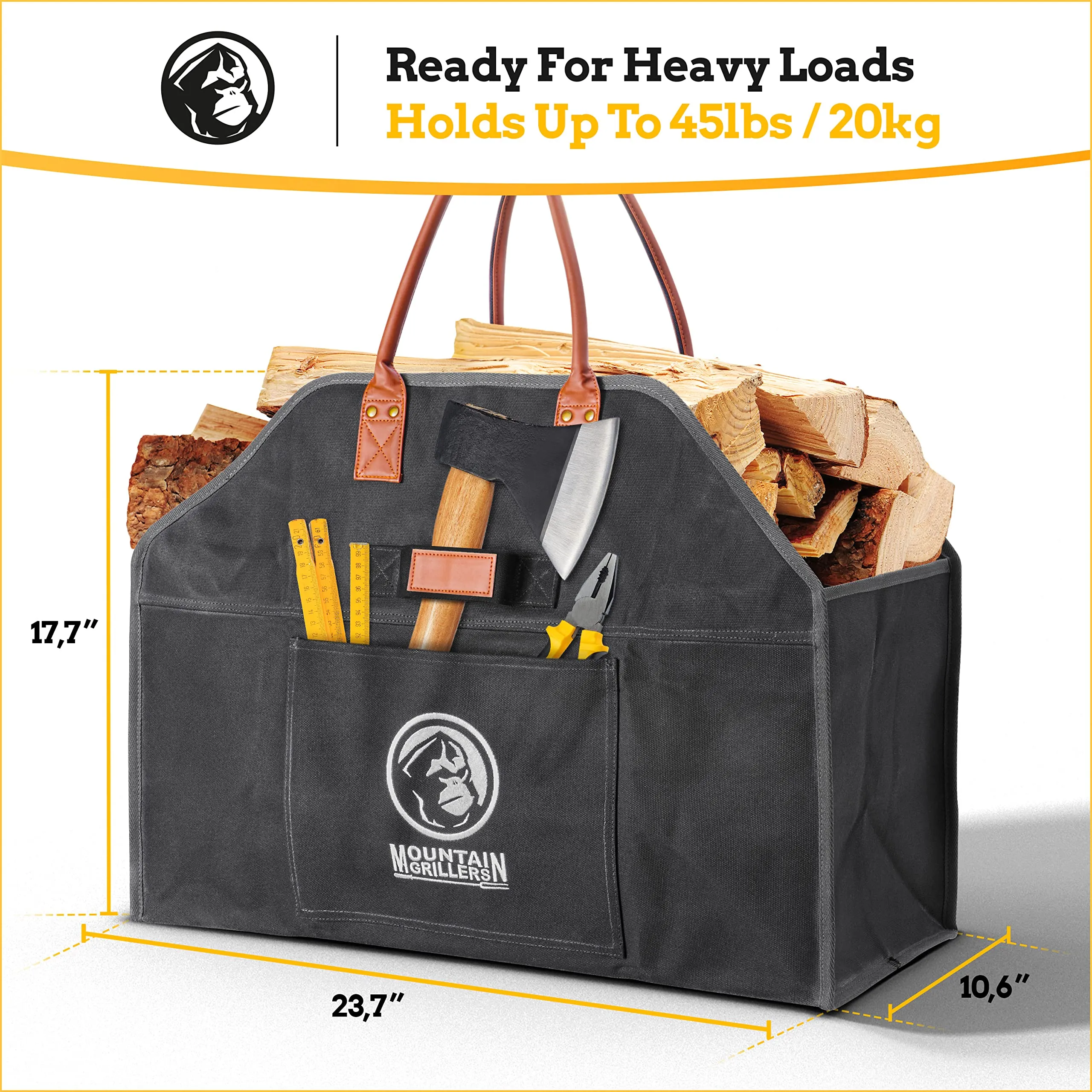 Heavy Duty Canvas Firewood Carrier - Features Reinforced Handles