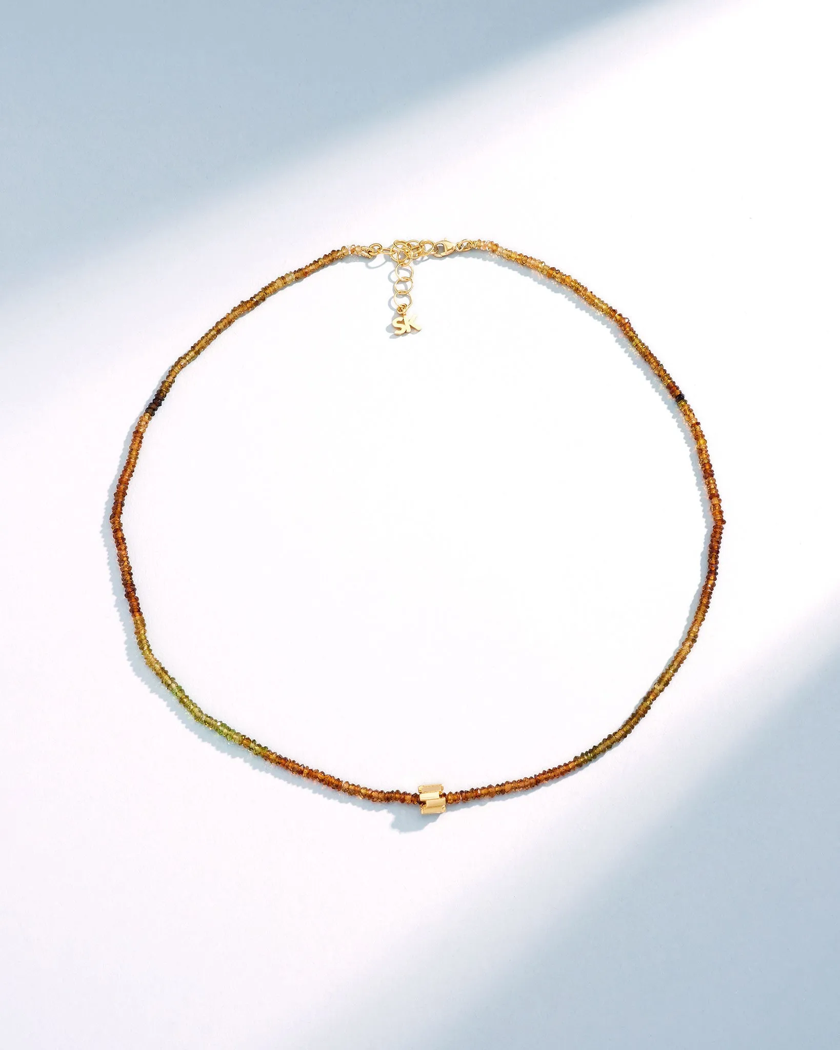 Infinite Beaded Green Tourmaline & Mini Golden Rondelle Necklace