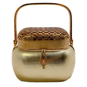 Judith Leiber Vintage Gold Leather Evening Bag with Metal Mesh Top