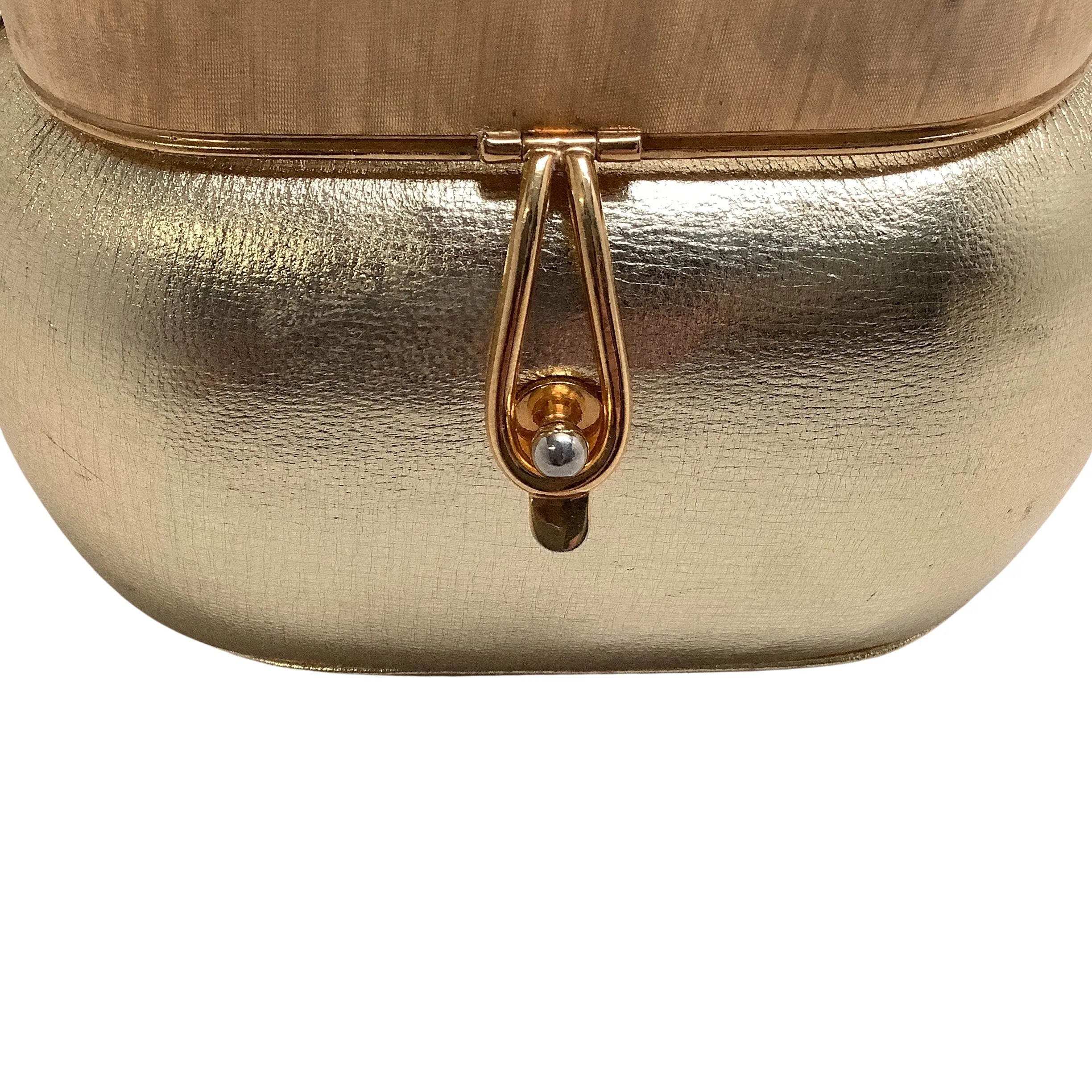 Judith Leiber Vintage Gold Leather Evening Bag with Metal Mesh Top