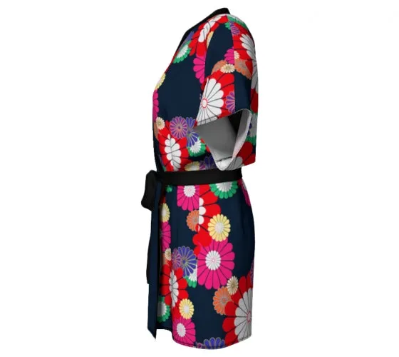 Kiku Floral Pattern Kimono Robe - Womens