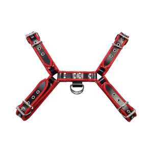 Leather Harness - BLACK W/RED Piping Lg