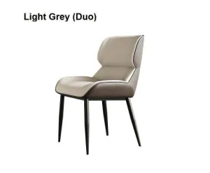 Light Grey Italian Minimal List Dining Chairs PU Retro Chair Cafe Kitchen Modern Metal Legs x2