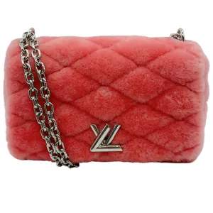 Louis Vuitton Pink Shearling Shoulder Bag with Logo Turn Lock