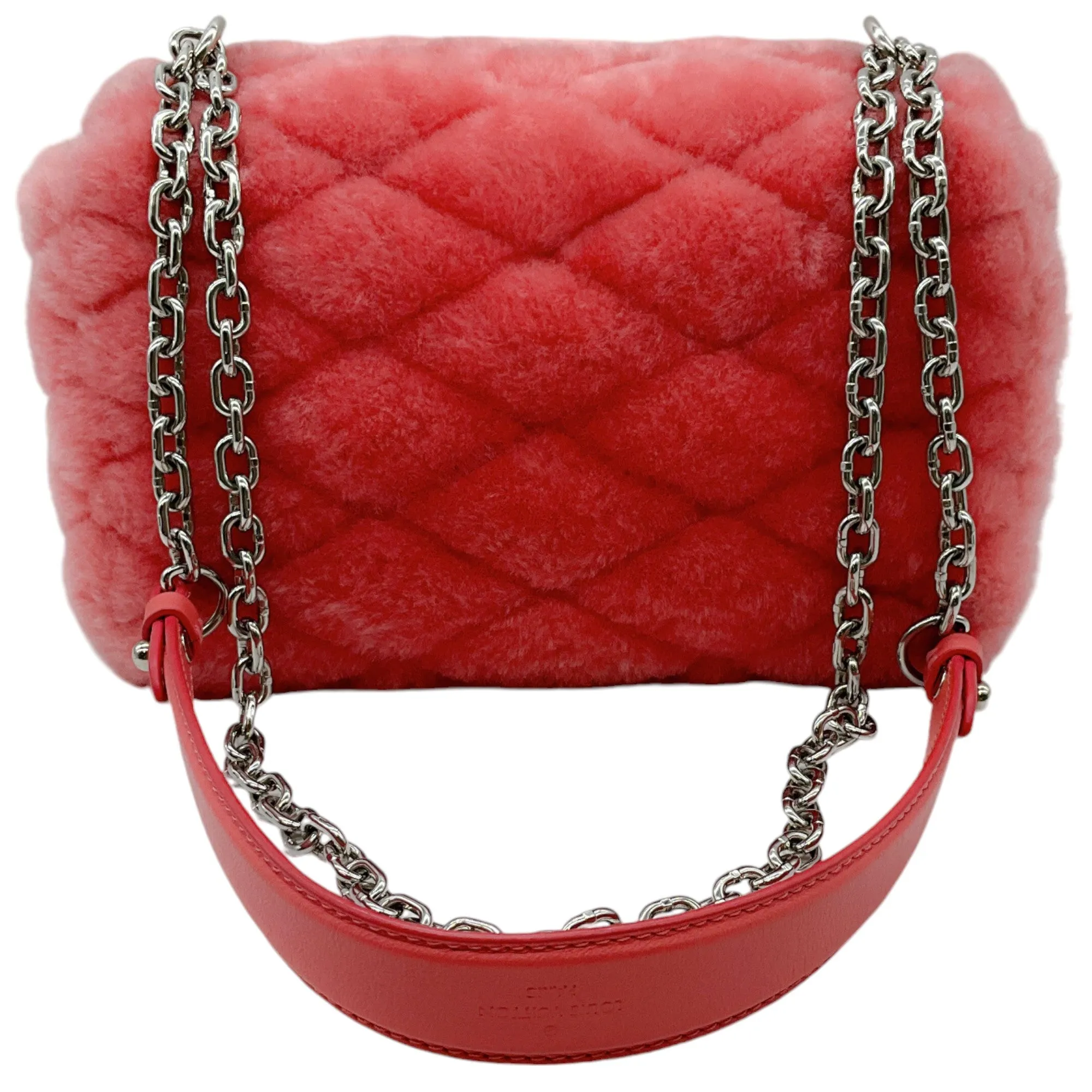 Louis Vuitton Pink Shearling Shoulder Bag with Logo Turn Lock