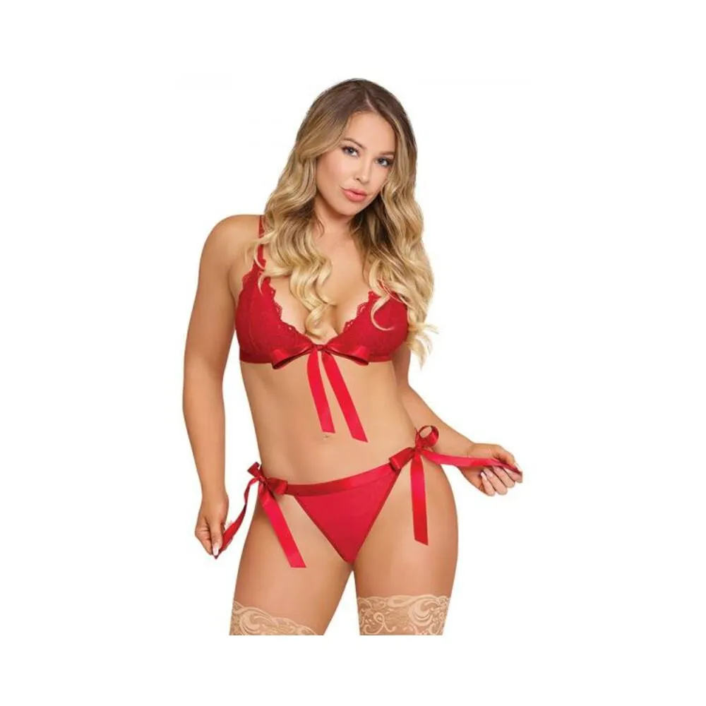 Magic Silk Sugar & Spice Ribbon-tie Bra & Panty Set Red S/m