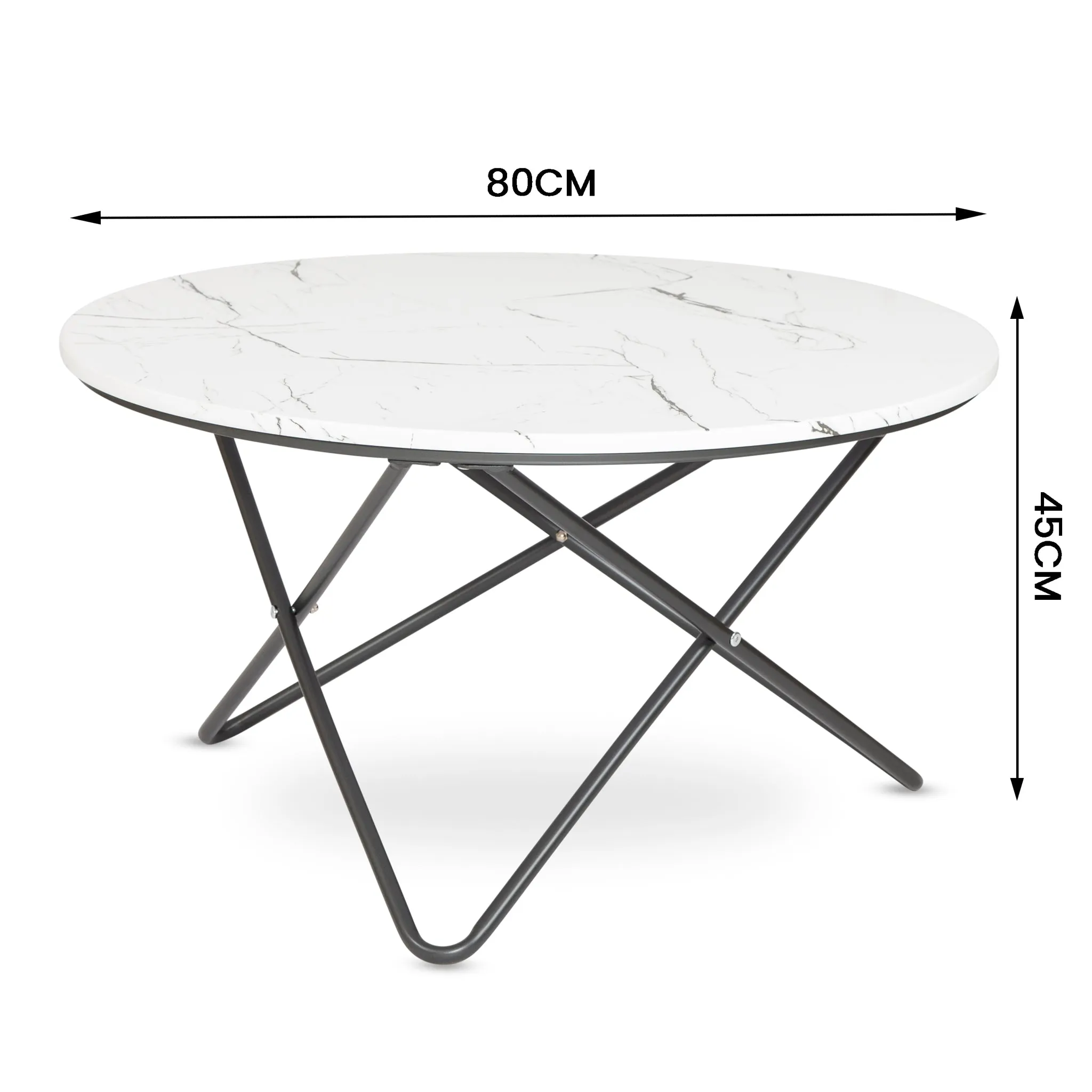 Marble Effect Coffee Table With Metal Legs - 80 x 45cm