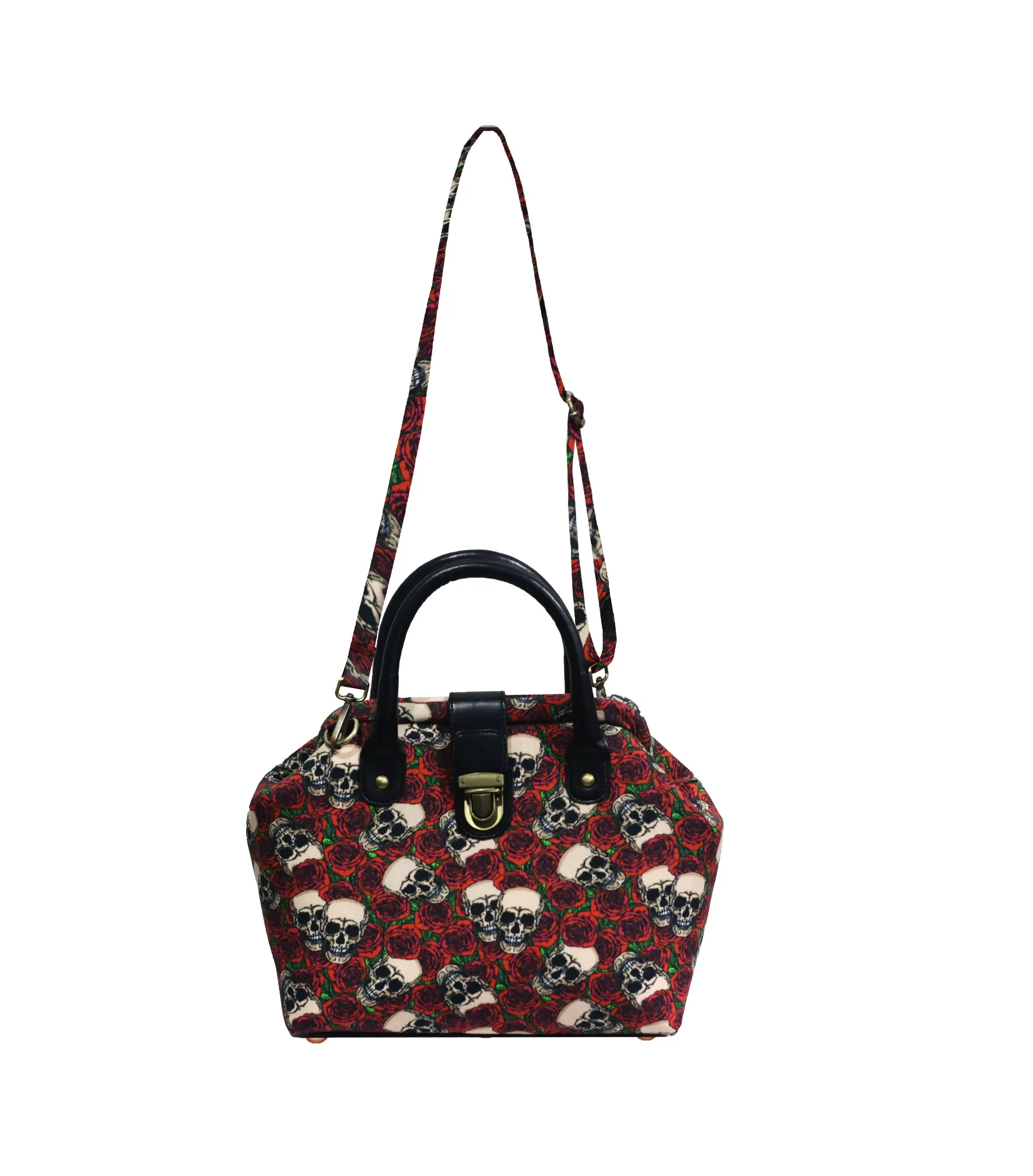 Mary Poppins Skull Rose Printed Fabric Handbags