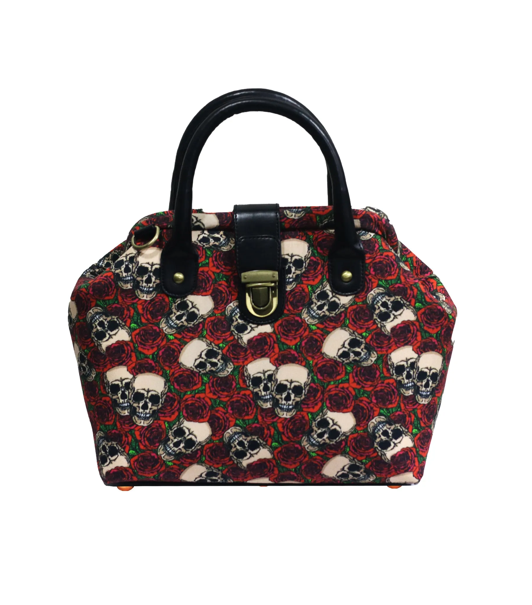 Mary Poppins Skull Rose Printed Fabric Handbags