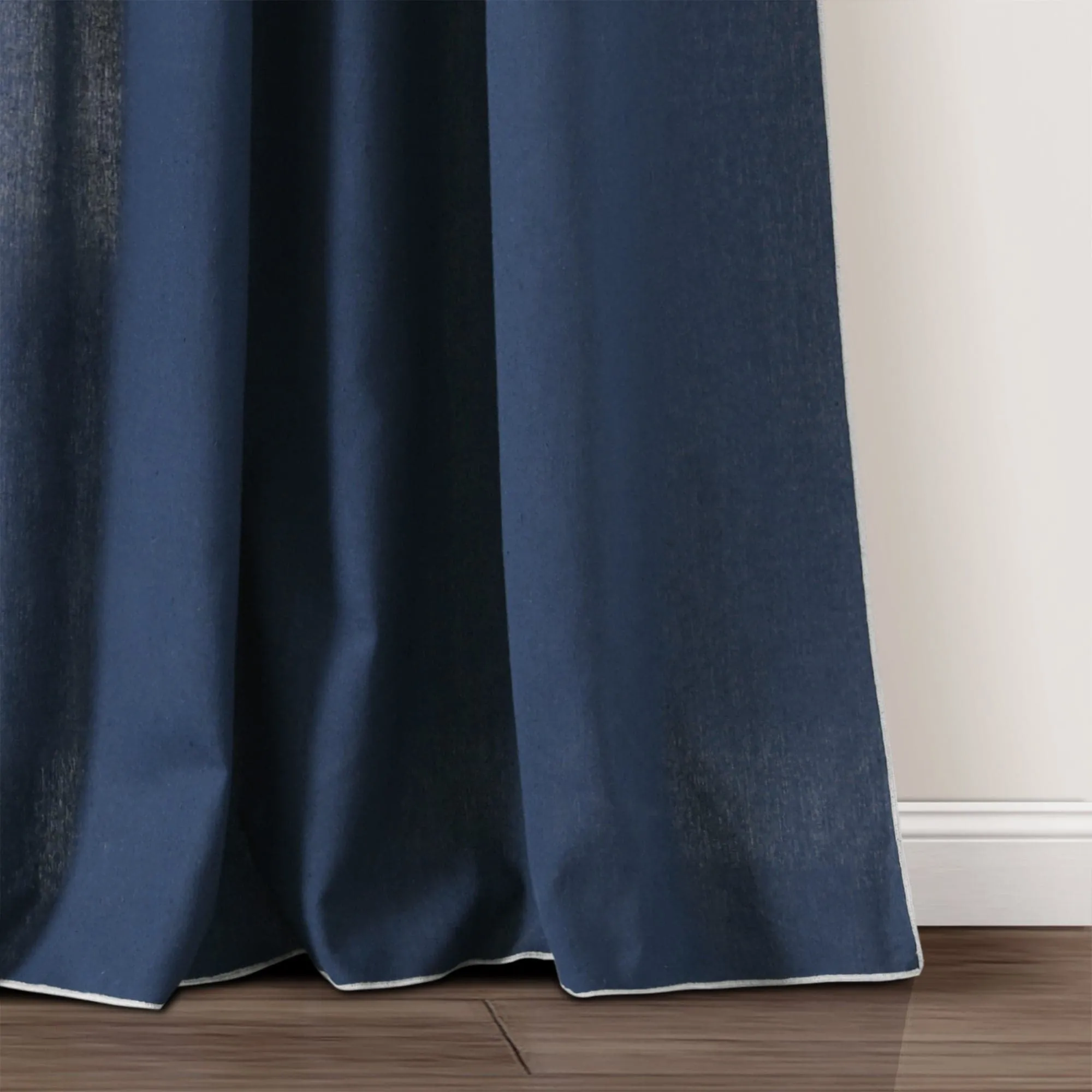 Modern Faux Linen Embroidered Edge With Attached Valance Window Curtain Panel Set