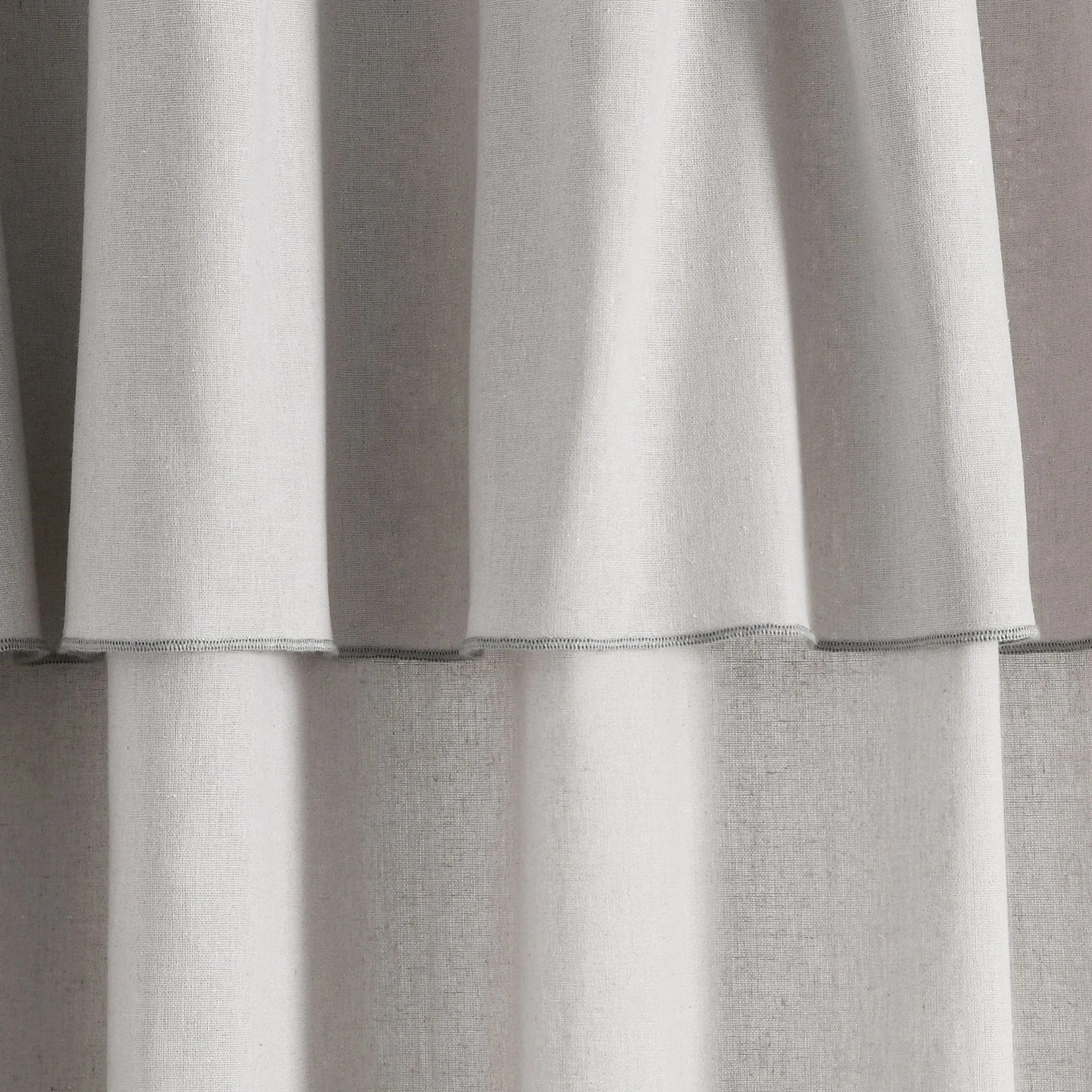 Modern Faux Linen Embroidered Edge With Attached Valance Window Curtain Panel Set