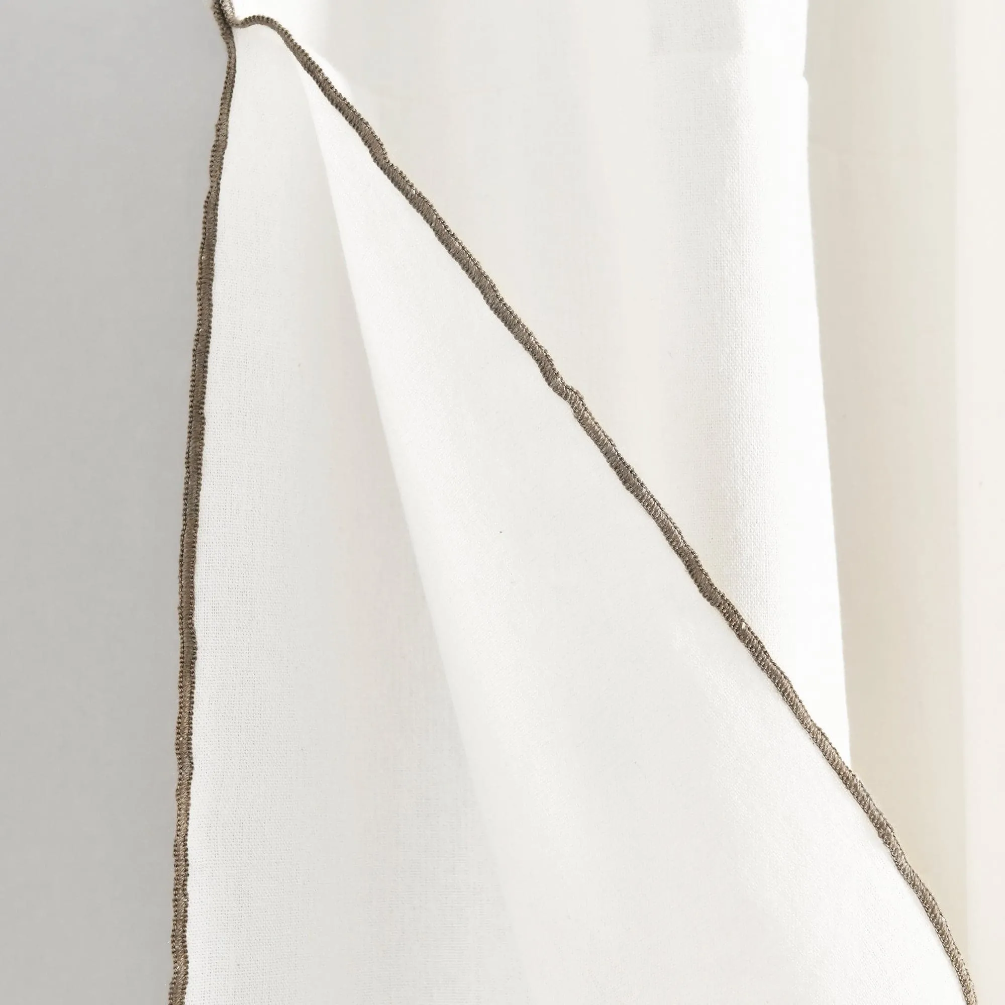 Modern Faux Linen Embroidered Edge With Attached Valance Window Curtain Panel Set